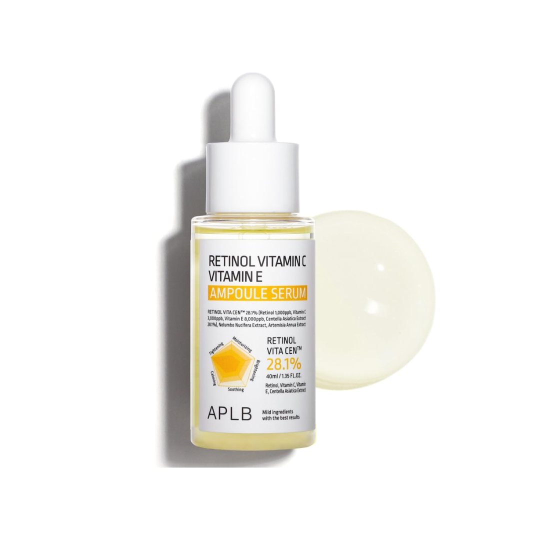 APLB Retinol Vitamin C Vitamin E Ampoule Serum is a multi-benefit serum designed to brighten, firm, and rejuvenate your skin. Infused with Centella Asiatica Extract (28.1%), Retinol, Vitamin C (Ascorbic Acid), and Vitamin E, this powerhouse formula targets signs of aging, evens out skin tone, and boosts collagen production. Enriched with Squalane, Hydrolyzed Collagen, and Beta-Glucan, it deeply hydrates and soothes the skin while improving its resilience. Perfect for those seeking a radiant, youthful glow.