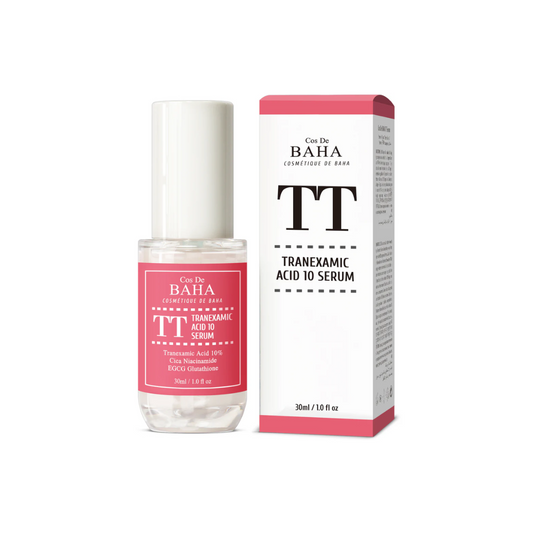 COS DE BAHA Tranexamic Acid 10% Serum is a powerful brightening serum formulated to target dark spots, hyperpigmentation, and uneven skin tone. With 10% Tranexamic Acid as the key ingredient, it effectively reduces the appearance of discoloration while soothing the skin with Centella Asiatica Extract and Aloe Vera. This serum also contains Niacinamide, Sodium Hyaluronate, and Vitamin E, which work together to hydrate, strengthen the skin barrier, and promote a more radiant complexion. Suitable for all skin