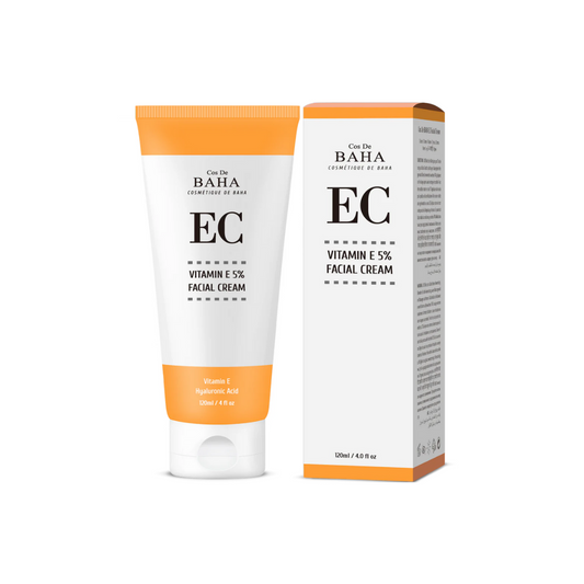 COS DE BAHA (EC) Vitamin E 5% Facial Cream is ideal for all skin types, especially those looking for anti-aging benefits. It features 5% Vitamin E, an antioxidant that protects skin and reduces signs of aging. Niacinamide and Panthenol enhance skin texture and moisture retention, while Aloe and Hyaluronic Acid deeply hydrate. Ceramide NP strengthens the skin barrier, making this cream perfect for daily rejuvenation and a youthful glow.