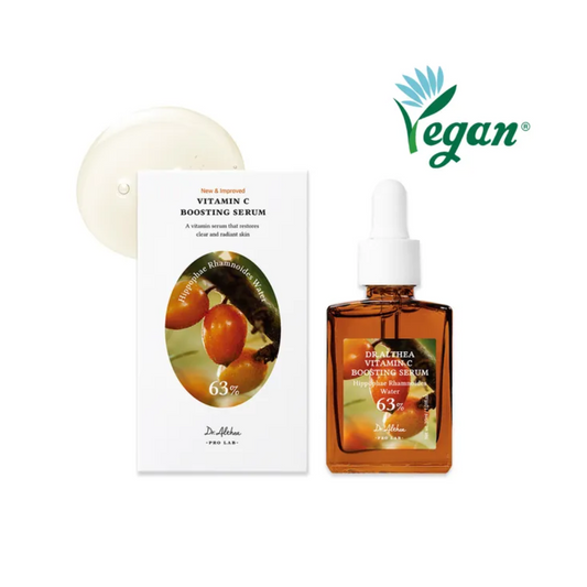 DR. ALTHEA Vitamin C Boosting Serum contains a 63% Vita Boosting Complex with 9 types of vitamins, including Hippophae Rhamnoides Fruit Extract, to revitalize and nourish the skin. Enriched with 45,000ppm of brightening ingredients such as Niacinamide, Tranexamic Acid, and Alpha-Arbutin, it helps improve dark spots, blemishes, and uneven tone. The formula also features Centella Asiatica, Hyaluronic Acid, and Ceramide NP to hydrate, soothe, and strengthen the skin barrier, leaving the complexion radiant and