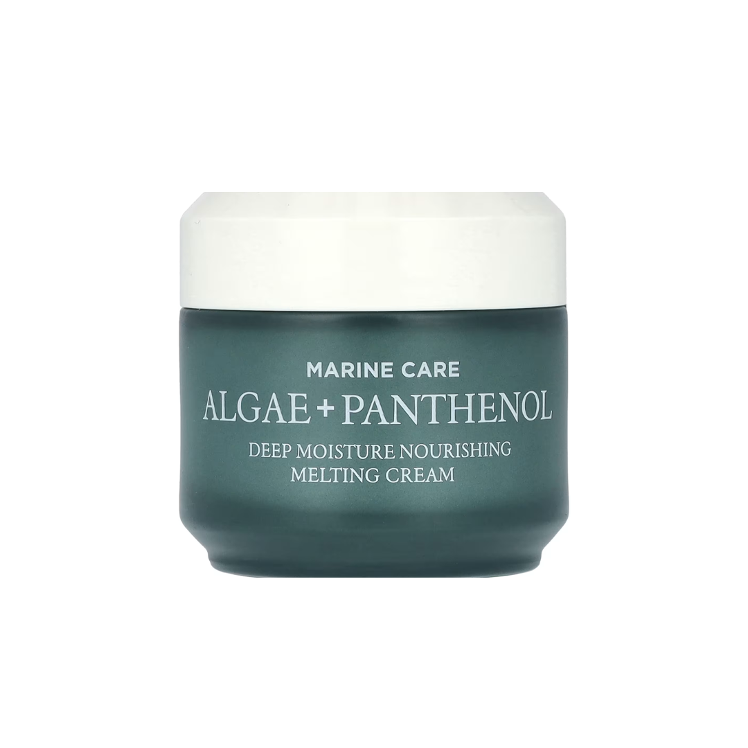 HEIMISH Marine Care Algae+Panthenol Deep Moisture Nourishing Melting Cream is a rich, deeply hydrating cream designed to nourish and repair dry, tired skin. Formulated with Marine Algae Extracts, Panthenol, and Hydrolyzed Collagen, it strengthens the skin barrier, boosts elasticity, and delivers long-lasting moisture. Copper Tripeptide-1 and Acetyl Hexapeptide-8 provide anti-aging benefits, while Niacinamide brightens and evens out skin tone. The luxurious texture melts effortlessly into the skin, leaving i