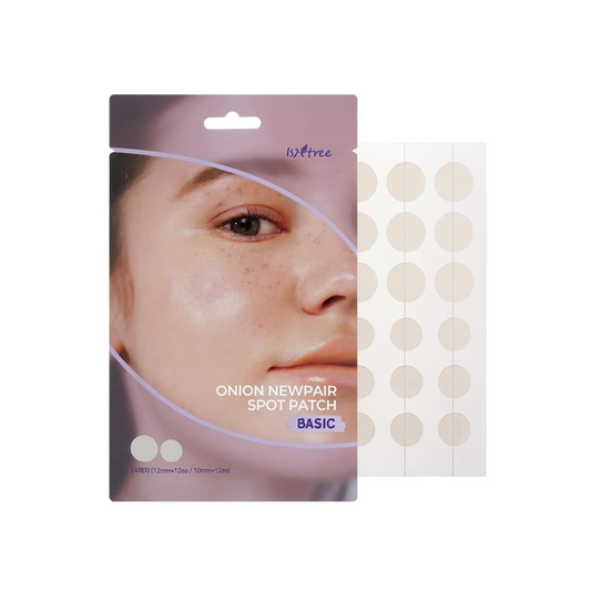 ISNTREE Onion Newpair Spot Patch Basic is an acne patch designed to effectively address and treat blemishes. Formulated with Muan Onion Extract and Niacinamide, it calms inflamed areas and speeds up the healing process. This spot patch is suitable for acne-prone skin and has completed skin irritation tests, ensuring it is gentle yet effective in managing acne breakouts.