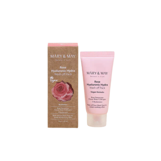 MARY & MAY Rose Hyaluronic Hydra Wash Off Mask Pack is a soothing and hydrating clay mask infused with Rose Water and Hyaluronic Acid to replenish moisture and calm the skin. Enriched with Centella Asiatica and Fig Extracts, it nourishes and revitalizes, leaving your skin smooth, refreshed, and radiant after every use. Perfect for a gentle yet effective skincare treat.