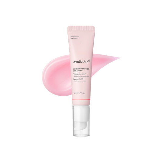 MEDICUBE PDRN Pink Peptide Eye Cream is a nourishing eye treatment that targets fine lines, puffiness, and dark circles. Formulated with PDRN (Sodium DNA), Peptides, and Retinol, it helps firm and smooth the delicate eye area. Enriched with Niacinamide, Caffeine, and Hyaluronic Acid, it brightens, hydrates, and refreshes tired eyes for a more youthful, radiant look.