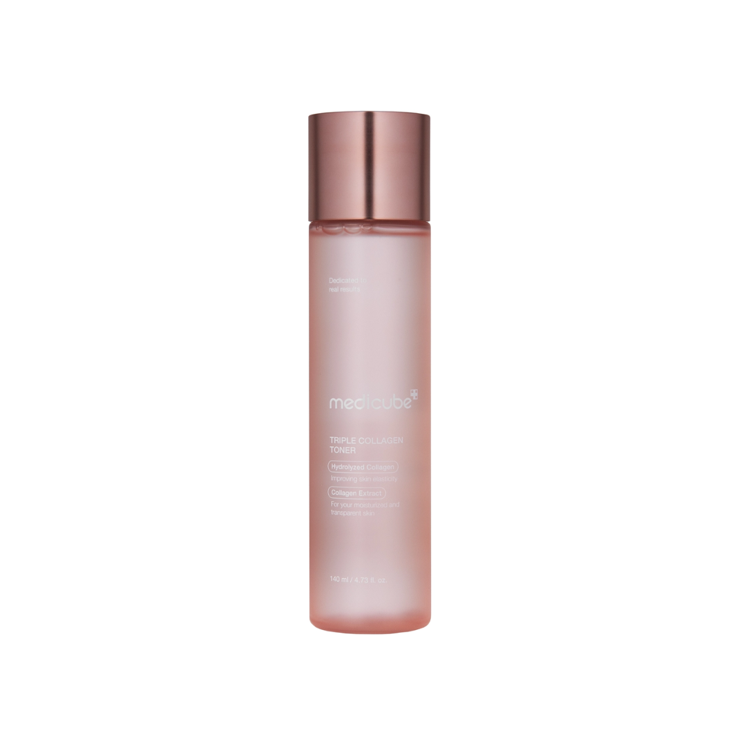 MEDICUBE Triple Collagen Toner is a hydrating toner infused with a powerful blend of 7 types of collagen to help improve skin elasticity and firmness. Formulated with Niacinamide to brighten and even out skin tone, and Hyaluronic Acid to deeply moisturize, this toner leaves your skin plump, smooth, and refreshed. Lightweight and fast-absorbing, it’s perfect for daily use to support a more youthful, radiant complexion.