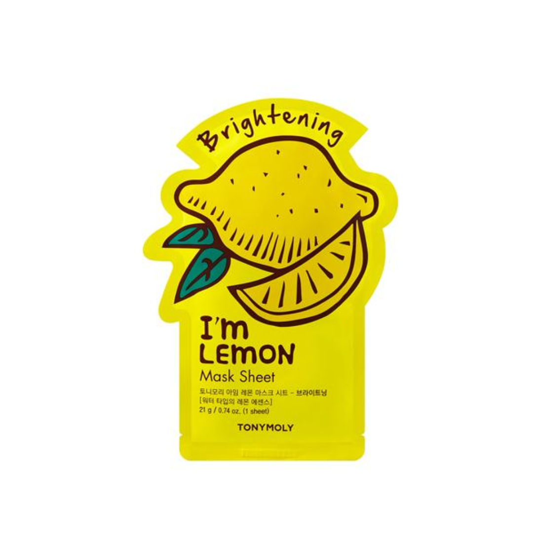 TONYMOLY I'm Lemon Mask Sheet is a brightening sheet mask infused with lemon extract to help revitalize and illuminate your skin. Enriched with additional botanical extracts like Acerola and Licorice Root, this mask improves skin tone, hydrates, and leaves your complexion feeling refreshed and glowing. Perfect for adding a burst of radiance to your skincare routine.