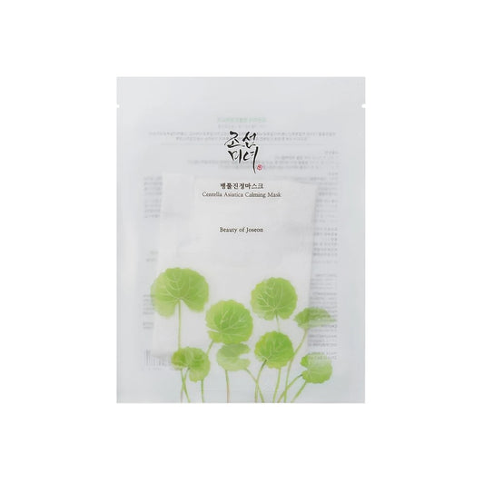 BEAUTY OF JOSEON Centella Asiatica Calming Mask is a soothing and hydrating sheet mask infused with 15% Centella Asiatica Extract to calm and relieve irritated skin. Enriched with Niacinamide and Panthenol, it brightens and moisturizes, while Hyaluronic Acid ensures deep hydration. This mask leaves your skin feeling refreshed, balanced, and revitalized, making it perfect for sensitive or stressed skin.
