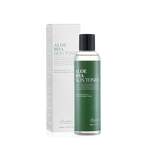 BENTON Aloe BHA Skin Toner combines soothing Aloe Barbadensis Leaf Water with exfoliating Salicylic Acid to hydrate, calm, and refine the skin. Enriched with Sodium Hyaluronate and Polyglutamic Acid, it locks in moisture, while botanical extracts like Portulaca Oleracea and Cynanchi Radix nourish and rejuvenate. This toner gently unclogs pores, balances oil, and promotes a smoother complexion, making it ideal for sensitive and acne-prone skin.