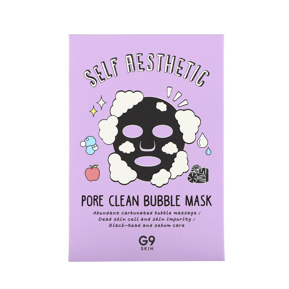 G9SKIN Self Aesthetic Pore Clean Bubble Mask is a dynamic facial treatment designed to deep cleanse and refine pores. This unique bubble mask is infused with natural extracts such as Castanea Crenata Shell, Artemisia, and Houttuynia Cordata, which work together to remove impurities and control excess sebum. The formula also features Kaolin and Salicylic Acid, which help to detoxify and gently exfoliate the skin, reducing the appearance of pores. Enriched with antioxidant-rich ingredients like Green Tea and