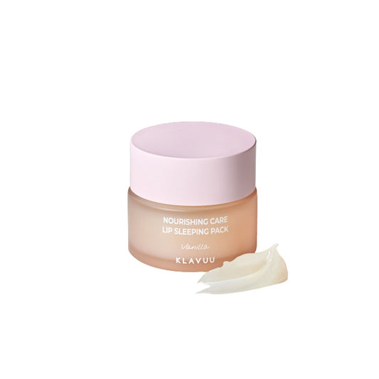 KLAVUU Nourishing Care Lip Sleeping Pack Vanilla is a rich, hydrating lip treatment designed to deeply moisturize and repair dry, chapped lips overnight. Infused with Vanilla Planifolia Fruit Extract, Sweet Almond Oil, Camellia Japonica Seed Oil, and Jojoba Seed Oil, this luxurious formula softens and smooths lips, leaving them supple and nourished. Perfect for an overnight lip care routine, it delivers long-lasting hydration with a comforting vanilla scent.