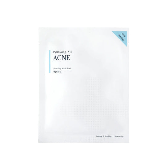 PYUNKANG YUL Acne Dressing Mask Pack is a targeted sheet mask designed to combat acne and soothe irritated skin. Formulated with Willow Bark Extract, Forsythia Suspensa Fruit Extract, and Sodium Hyaluronate, it helps reduce inflammation, control excess oil, and hydrate the skin. It is perfect for calming breakouts and promoting a clear, healthy complexion. The mask pack contains 4 square sheets, which allows you to target specific areas on your face that are prone to or currently have acne. 