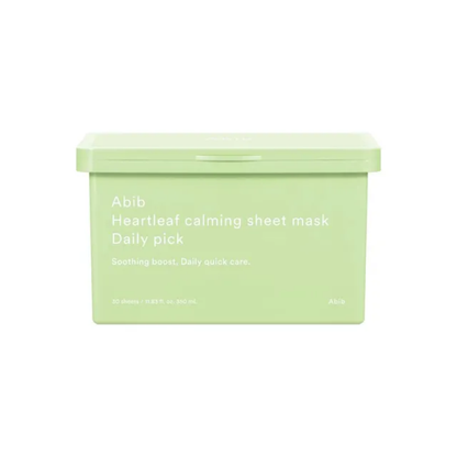 ABIB Heartleaf Calming Sheet Mask Daily Pick is a gentle daily mask designed to quickly soothe and hydrate sensitive or irritated skin. Enriched with Houttuynia Cordata (Heartleaf) Extract and Quercetin, it helps calm redness while providing refreshing care. Triple Hyaluronic Acid delivers lasting moisture to keep skin soft and comfortable. The 0.3mm ultra-slim vegan sheet adheres smoothly to the skin to help absorb the essence effectively, offering lightweight yet nourishing care. Perfect for daily use whe