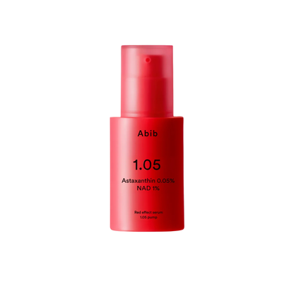 ABIB Red Effect Serum 1.05 Pump is a lightweight, antioxidant-rich serum designed to help improve the look of dull, sagging skin. Formulated with Nicotinamide Adenine Dinucleotide, it supports skin vitality and helps promote a firmer, more revitalized appearance. Astaxanthin provides powerful antioxidant protection, while Alpha-Arbutin helps reduce the appearance of dark spots and uneven tone. Enriched with Ascorbic Acid and Tocopherol, this serum helps brighten and hydrate the skin, leaving it looking smoo