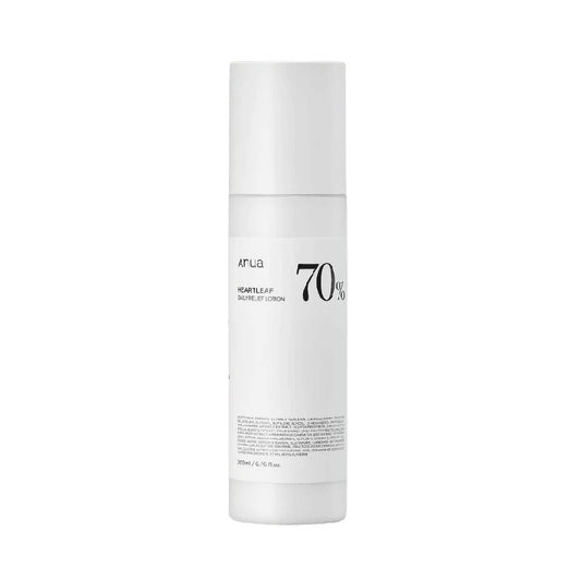 ANUA Heartleaf 70% Daily Relief Lotion features 70% Heartleaf Extract to soothe and calm irritated skin. Infused with Sodium Hyaluronate and Hydrogenated Lecithin, it deeply hydrates while reinforcing the skin barrier. Lightweight and gentle, this lotion is perfect for daily use, leaving your skin feeling smooth, balanced, and refreshed.