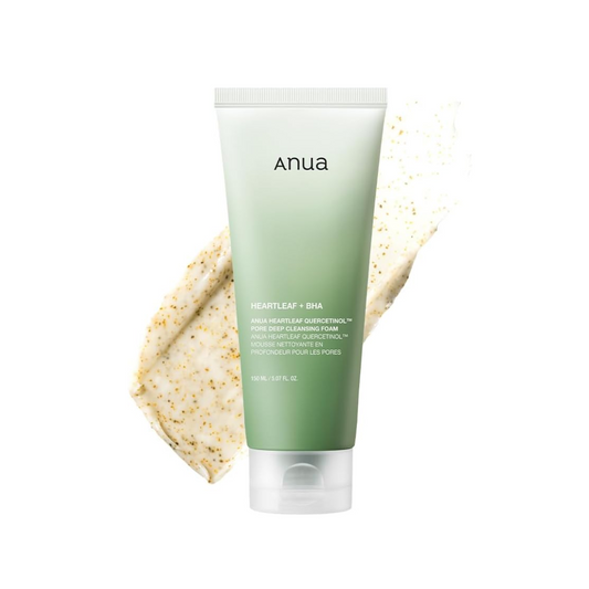 ANUA Heartleaf Quercetinol Pore Deep Cleansing Foam deeply purifies and cleanses the skin with its rich foam, effectively removing impurities and excess oil. Infused with 33.4% Heartleaf Extract and Quercetin, it helps soothe and calm the skin while gently exfoliating with Salicylic Acid. The blend of Hyaluronic Acid and botanical extracts ensures your skin stays hydrated and soft, leaving it refreshed and revitalized. Ideal for those seeking a deep cleanse without stripping the skin's natural moisture.&nbs