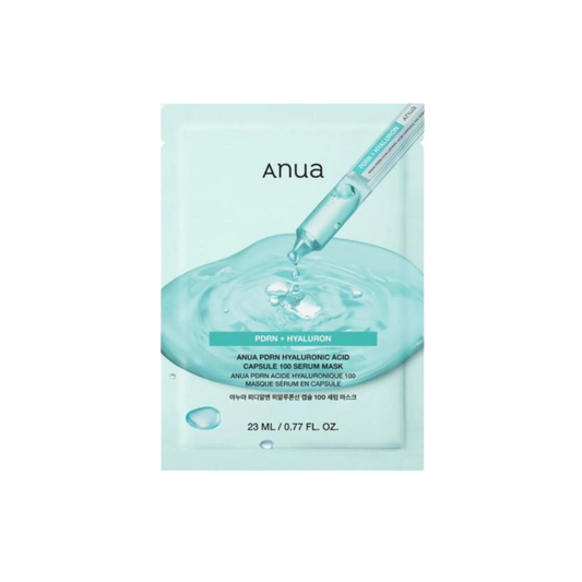 ANUA PDRN Hyaluronic Acid Capsule 100 Serum Mask delivers an intensive boost of hydration and skin-repairing care in one sheet mask. Infused with PDRN (Sodium DNA), Niacinamide, and Glutathione, it helps brighten, firm, and revitalize tired skin. A complex of multiple Hyaluronic Acids deeply replenishes moisture at every layer, while Panthenol and Allantoin soothe and strengthen the skin barrier. With added botanical extracts like Neem, Eggplant, and Turmeric, this mask leaves skin feeling calm, plump, and 