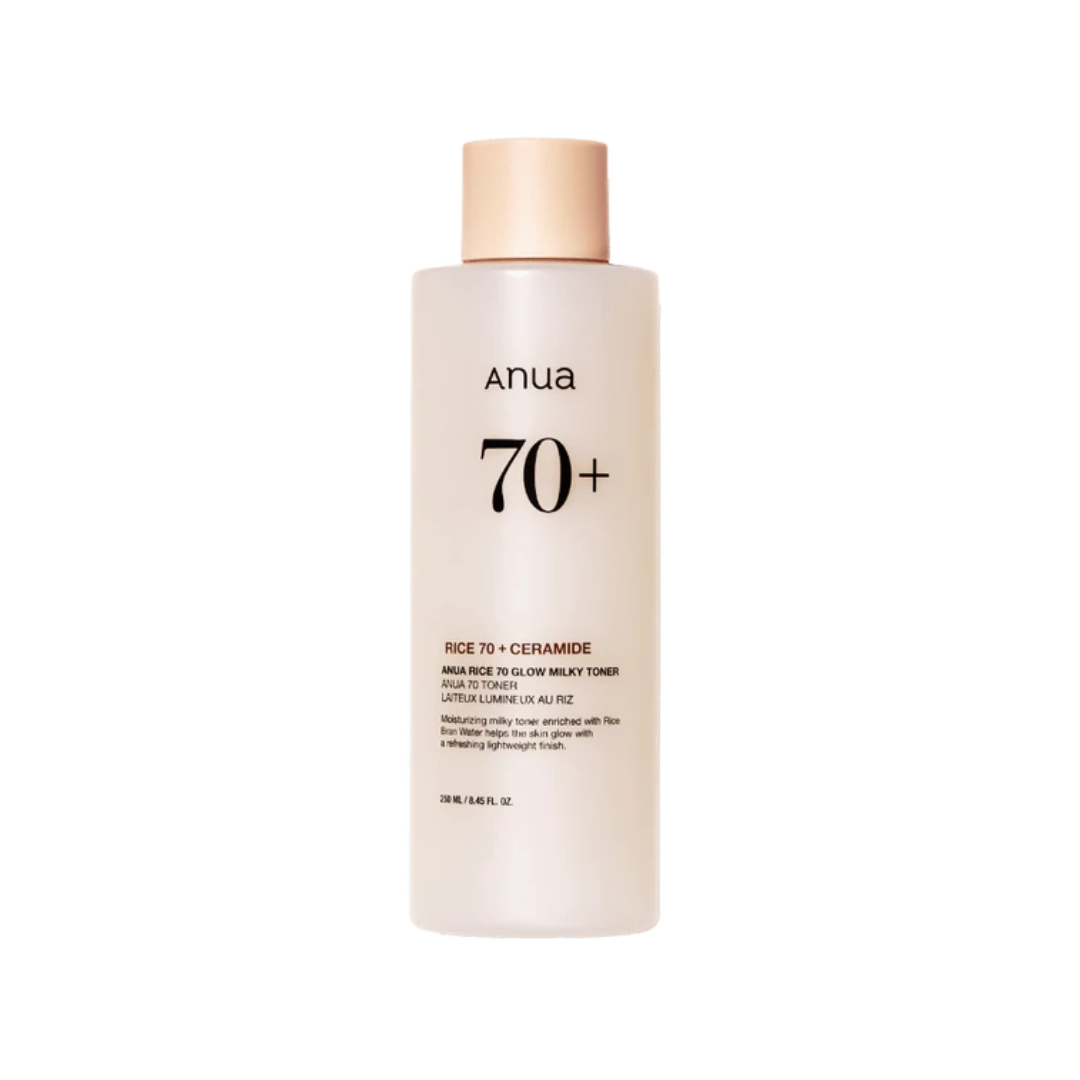 ANUA Rice 70 Glow Milky Toner is a hydrating and brightening toner formulated with 71% Rice Bran Water to nourish and revitalize the skin. Enriched with Niacinamide for brightening, Panthenol for soothing, and Ascorbic Acid for added antioxidant benefits, this toner helps improve skin texture while delivering deep hydration with Hyaluronic Acid. Rice Extract and Hydrolyzed Rice Protein boost skin radiance, while Ceramides and Phytosphingosine strengthen the skin barrier. Ideal for achieving a glowing, smoot