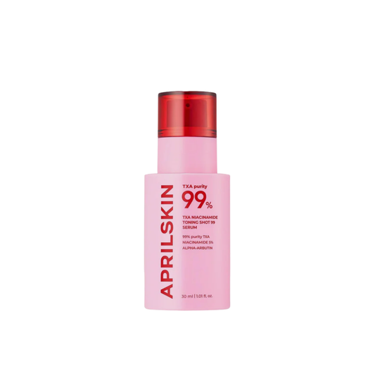 APRILSKIN TXA Niacinamide Toning Shot 99 Serum is a targeted brightening serum designed to improve uneven skin tone and refine pores. Formulated with Tranexamic Acid and Niacinamide, it helps reduce the appearance of dark spots while promoting a clearer, more even complexion. Infused with spicules for enhanced absorption, it delivers active ingredients deep into the skin for improved results. With added Hyaluronic Acid, Panthenol, and Alpha-Arbutin, it provides hydration and supports smoother, revitalized-l