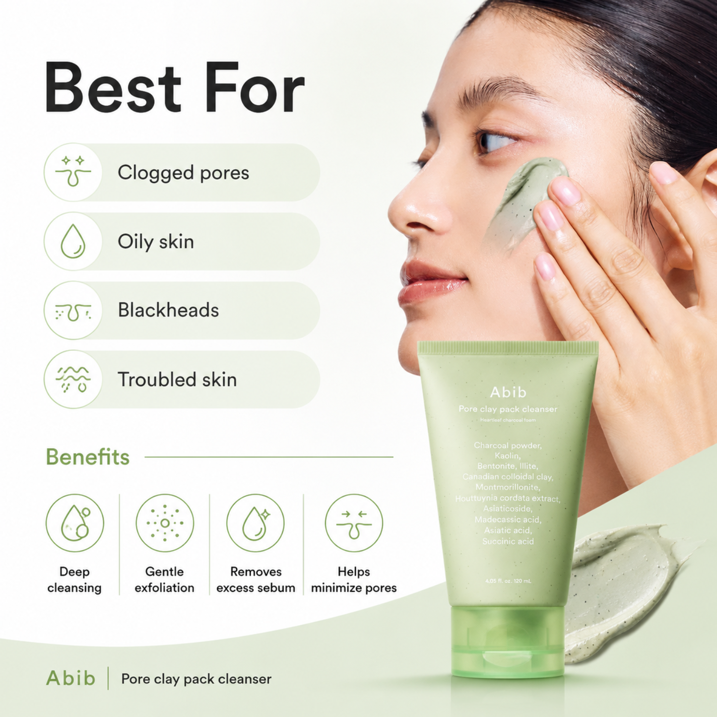 ABIB Pore Clay Pack Cleanser Heartleaf Charcoal Foam 120ml