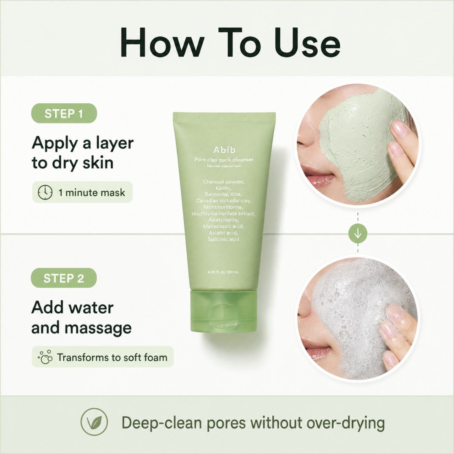 ABIB Pore Clay Pack Cleanser Heartleaf Charcoal Foam 120ml