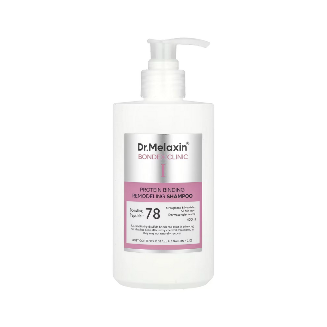 DR. MELAXIN Bondex Protein Bonding Remodeling Shampoo is a strengthening shampoo that helps repair and protect damaged hair. Formulated with proteins, Argan Oil, and plant extracts, it gently cleanses while boosting hair resilience, smoothness, and shine. Perfect for weak, brittle, or chemically treated hair.