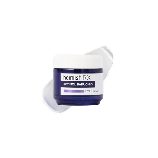 HEIMISH RX Retinol Bakuchiol Eye Cream is a gentle yet effective formula designed to smooth fine lines and revitalize the delicate under-eye area. Powered by Bakuchiol (10,000 ppm) and Retinol (100 ppm), it helps improve elasticity and reduce the appearance of wrinkles. Enriched with Niacinamide, Shea Butter, and Macadamia Seed Oil, this nourishing cream hydrates and brightens while supporting the skin barrier. Perfect for those seeking a plant-based retinol alternative with added soothing care.