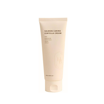 HEVEBLUE Salmon Caring Centella Cream is a soothing and nourishing moisturizer that strengthens and hydrates sensitive skin. Infused with Centella Asiatica Leaf Water, Salmon Egg Extract, and Hyaluronic Acid, it calms irritation, supports skin recovery, and locks in moisture. Enriched with Avocado Extract, Panthenol, and Madecassoside, this rich yet lightweight cream leaves the skin soft, smooth, and resilient.
