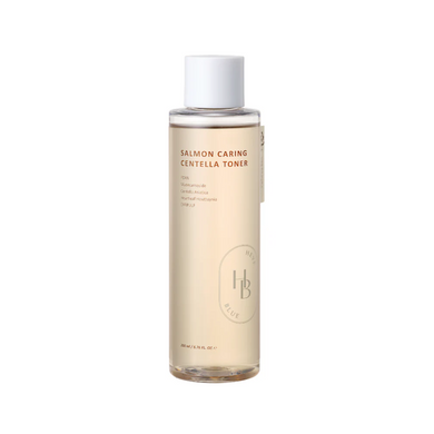 HEVEBLUE Salmon Caring Centella Toner is a soothing and hydrating toner designed to calm and strengthen sensitive skin. Formulated with a high concentration of Centella Asiatica Leaf Water, Houttuynia Cordata Water, and Salmon Egg Extract, it helps repair the skin barrier and boost hydration. Enriched with Panthenol, Madecassoside, and Sodium Hyaluronate, it leaves the skin feeling refreshed, balanced, and revitalized. Ideal for sensitive, dry, or irritated skin types.