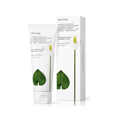 HUE_CALM Heartleaf Calming Cleansing Foam is a gentle, soothing cleanser formulated with Heartleaf Extract (100,000 ppm) to calm irritation and reduce redness. Enriched with Tea Tree Leaf Extract, Centella Asiatica, and Sodium Hyaluronate, it removes impurities while maintaining moisture balance. The soft, creamy foam purifies without stripping, leaving oily or sensitive skin feeling clean, fresh, and comfortably calm.