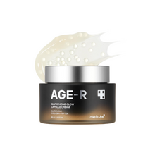 Load image into Gallery viewer, MEDICUBE AGE-R Glutathione Glow Capsule Cream is a brightening and hydrating moisturizer that helps improve skin radiance and texture. Infused with Glutathione, Niacinamide, and Peptides, it targets dullness and fine lines while delivering lasting moisture. The cream&#39;s capsule formula melts into the skin, leaving it smooth, glowing, and refreshed.