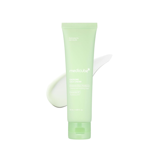 MEDICUBE Exosome Cica Cream is a soothing, barrier-strengthening moisturizer designed to calm irritation and deeply hydrate the skin. Formulated with Centella Asiatica, Panthenol, Ceramide NP, and nano-sized Exosome Cica (1/510 the size of pores), it penetrates quickly to relieve redness and support skin repair. Hyaluronic Acid, Licorice Extract, and nourishing plant oils leave skin soft, balanced, and revitalized.