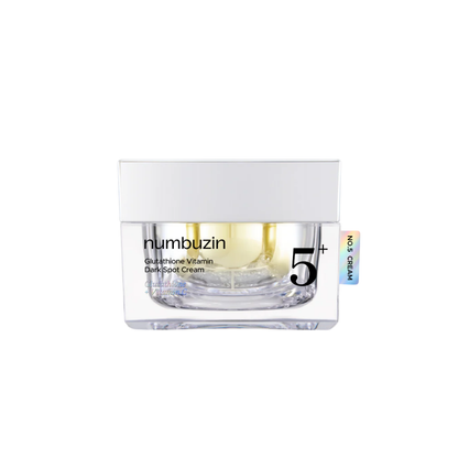 NUMBUZIN No. 5+ Vitamin Glutathione Dark Spot Laser Cream is a lightweight brightening cream designed to target dark spots and improve uneven skin tone. Enriched with Glutathione, L-Cysteine, and Niacinamide, it helps visibly fade discoloration while promoting a more radiant complexion. With added Panthenol, Ceramide NP, and Beta-Sitosterol, it supports the skin barrier and provides lasting hydration. The nourishing formula helps smooth and strengthen the skin, leaving it balanced, brighter, and healthier-l