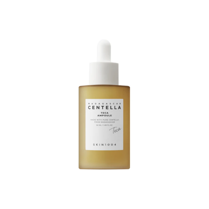 SKIN1004 Madagascar Centella Teca Ampoule is a lightweight soothing formula designed to calm irritation and support the skin barrier. Enriched with Centella Asiatica and 50x Teca, including Madecassoside and Asiaticoside, it helps reduce redness and promote skin recovery. With Glyceryl Glucoside, Polyglutamic Acid, and Liposome Allantoin, it provides deep hydration while strengthening the moisture barrier. The fast-absorbing texture leaves skin smooth, balanced, and refreshed. Suitable for all skin types, e