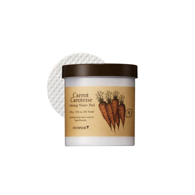 SKINFOOD Carrot Carotene Calming Water Pad is a soothing toner pad infused with Carrot Root Extract and Carrot Seed Oil to calm and hydrate sensitive skin. Enriched with Sodium Hyaluronate and Allantoin, it delivers deep moisture while helping to reduce irritation and redness. These soft, pre-soaked pads gently refresh and balance the skin, leaving it feeling cool, calm, and revitalized. Ideal for daily use on sensitive or irritated skin.