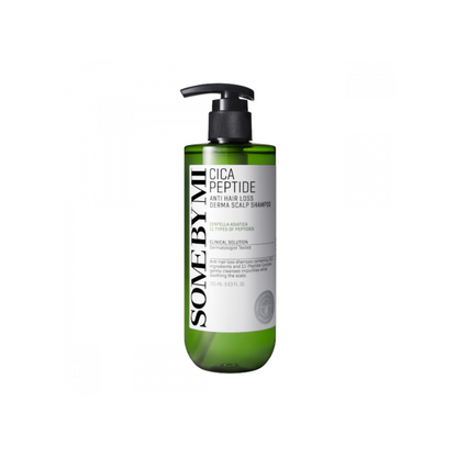 SOME BY MI Cica Peptide Anti Hair Loss Derma Scalp Shampoo is formulated to cleanse impurities and dead skin cells while revitalizing thinning hair. Enriched with an 11-Peptide Complex, it strengthens and nourishes the hair from the roots, promoting healthier, fuller growth. The soothing CICA ingredients, including Centella Asiatica Extract and Madecassoside, calm scalp irritation, while proteins and botanical extracts provide hydration and protection. Ideal for sensitive scalps and those dealing with hair 