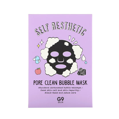 G9SKIN Self Aesthetic Pore Clean Bubble Mask is a dynamic facial treatment designed to deep cleanse and refine pores. This unique bubble mask is infused with natural extracts such as Castanea Crenata Shell, Artemisia, and Houttuynia Cordata, which work together to remove impurities and control excess sebum. The formula also features Kaolin and Salicylic Acid, which help to detoxify and gently exfoliate the skin, reducing the appearance of pores. Enriched with antioxidant-rich ingredients like Green Tea and 